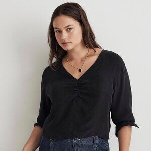 Madewell Black Brushed Ruched-Front Top - Size 12